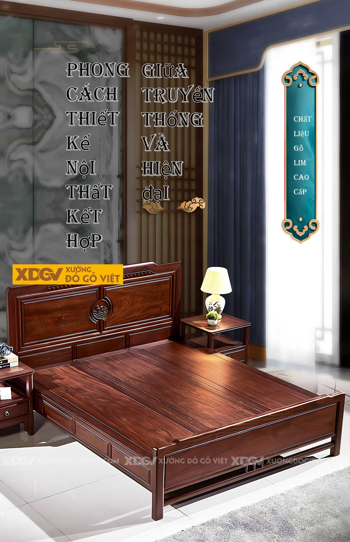 Giường Ngủ Lim Tân Cổ Điển Đầu Chạm Khắc Họa Tiết Nghệ Thuật