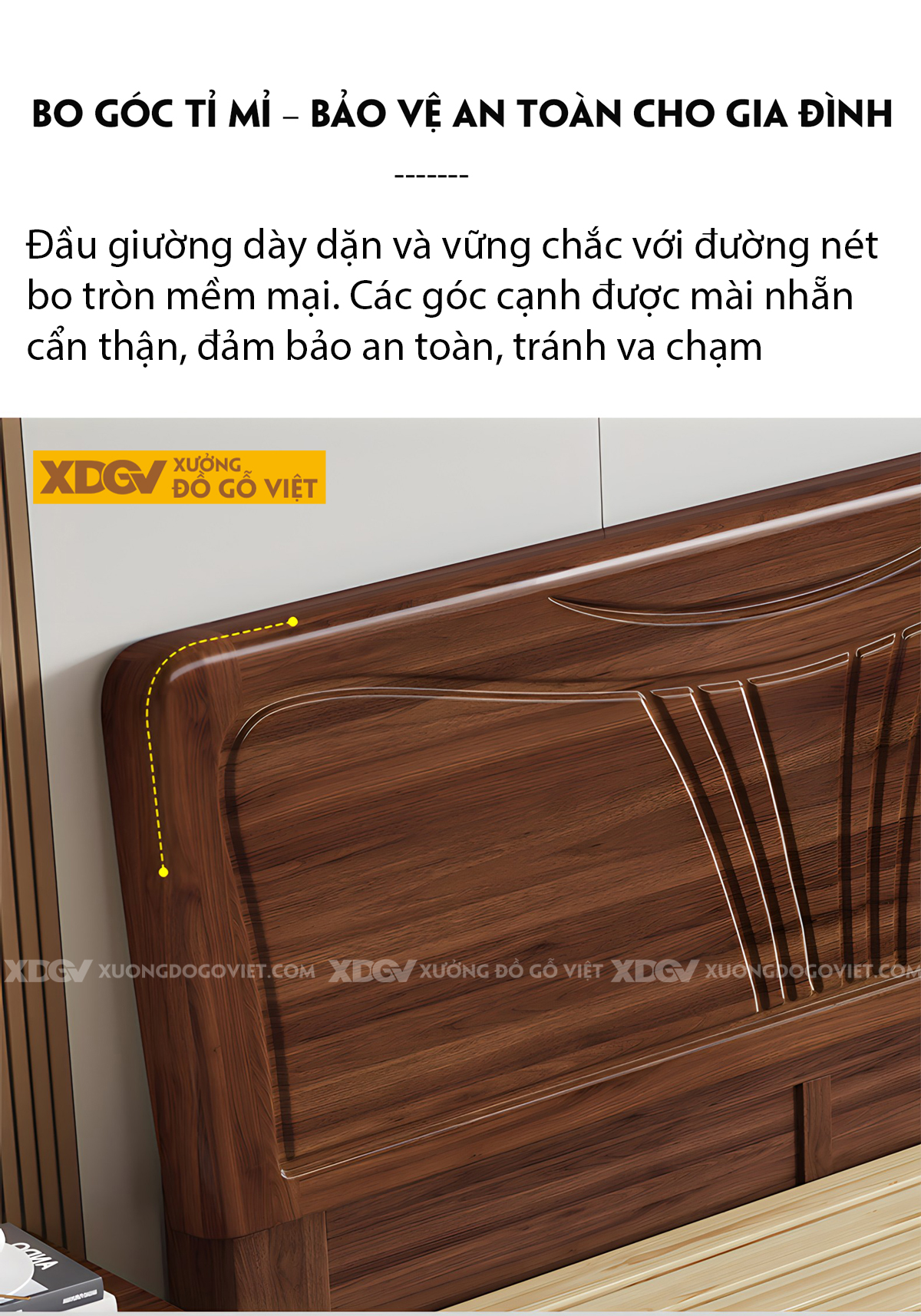 Giường Phòng Ngủ Hiện Đại Gỗ Lim Đầu Kẻ Chỉ Cánh Bướm Đẹp