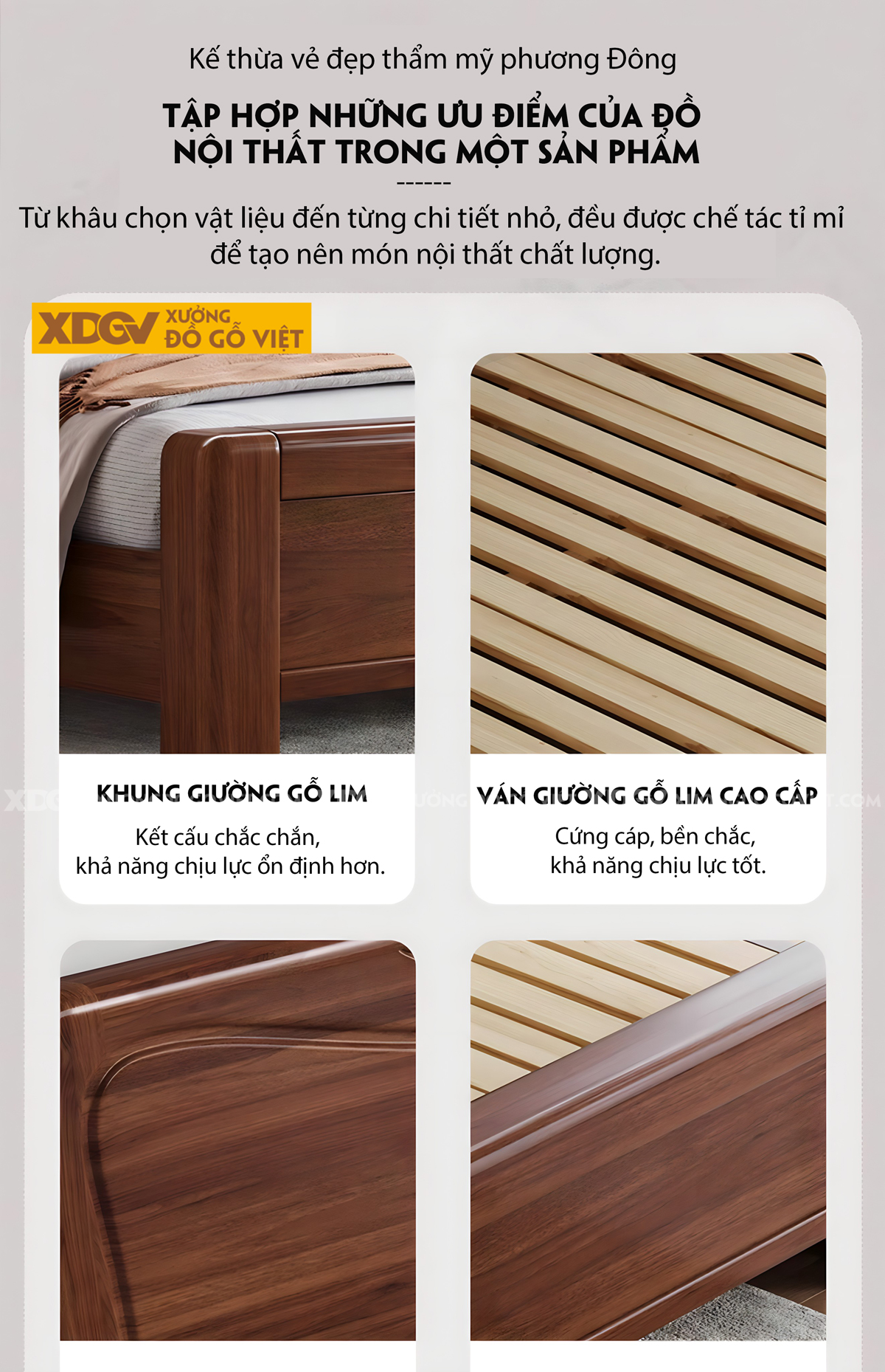 Giường Phòng Ngủ Hiện Đại Gỗ Lim Đầu Kẻ Chỉ Cánh Bướm Đẹp