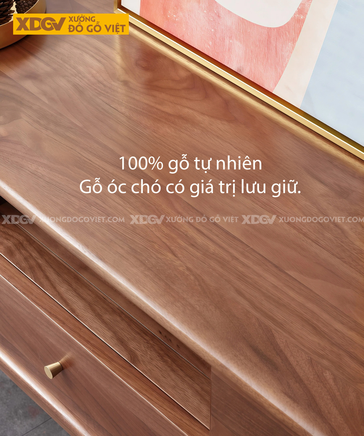 Kệ Để Tivi Gỗ Óc Chó Chân Cao Hiện Đại Ngăn Kéo Trung Tâm