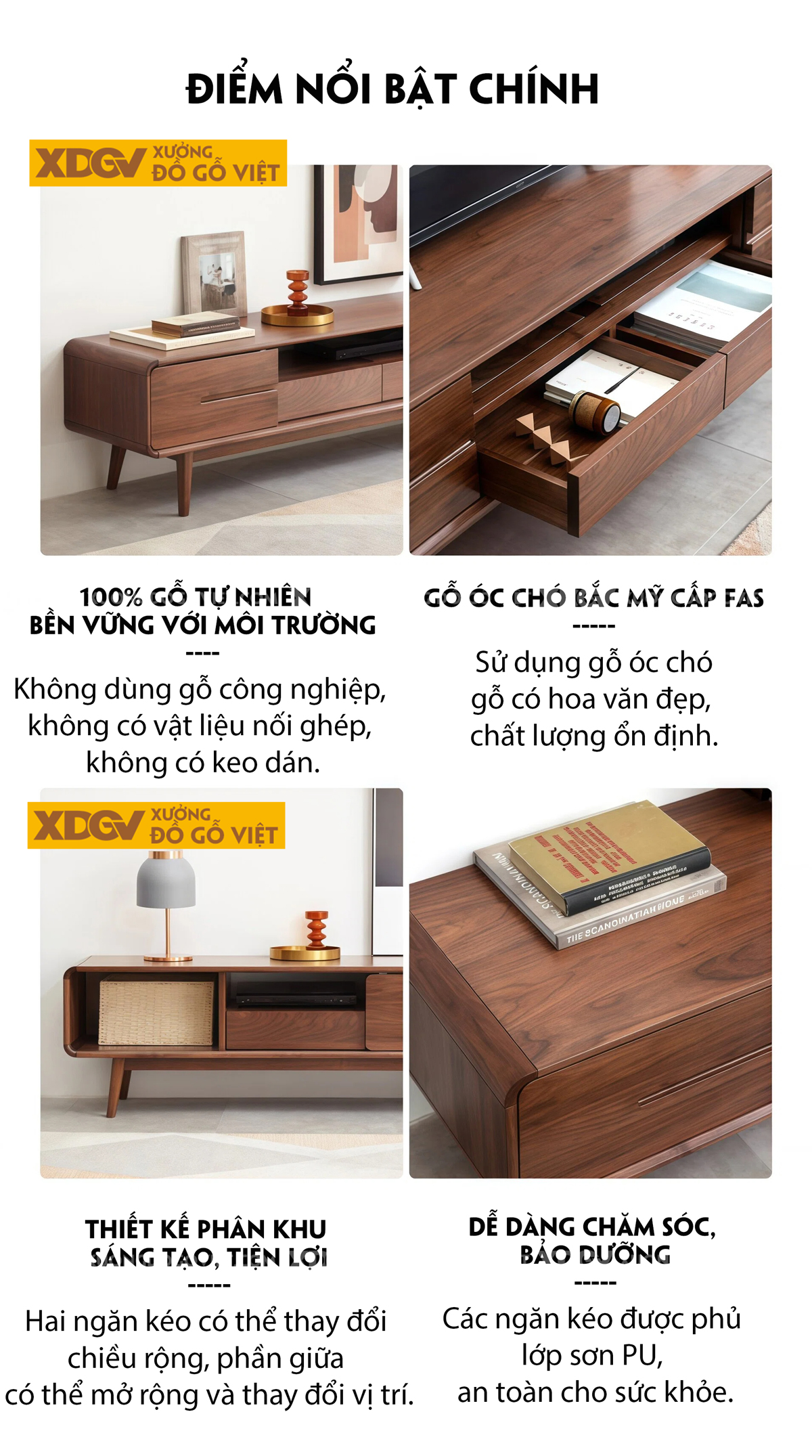 Kệ Để Tivi Gỗ Óc Chó Dáng Bo Tròn Tối Giản Chân Cao Tinh Tế