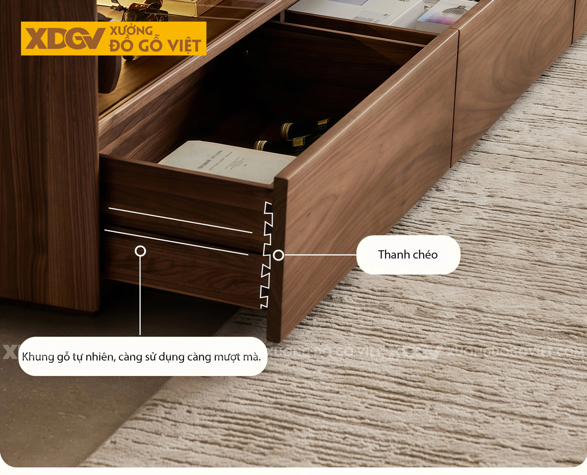 Kệ Để Tivi Phòng Khách Gỗ Óc Chó Tích Hợp Tủ Kính Sang Trọng