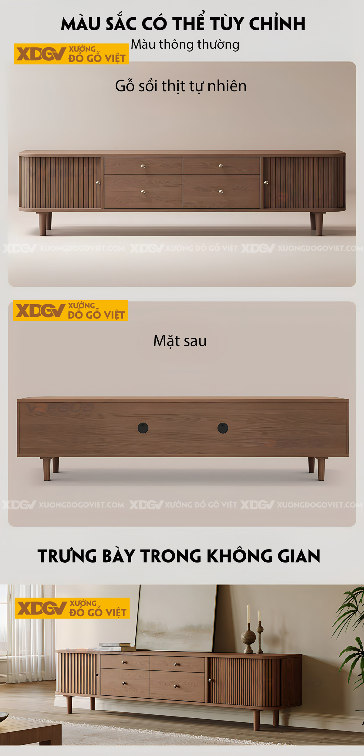 Kệ Để Tivi Sồi Mỹ Cánh Nan Trượt 2 Bên Kết Hợp Ngăn Kéo