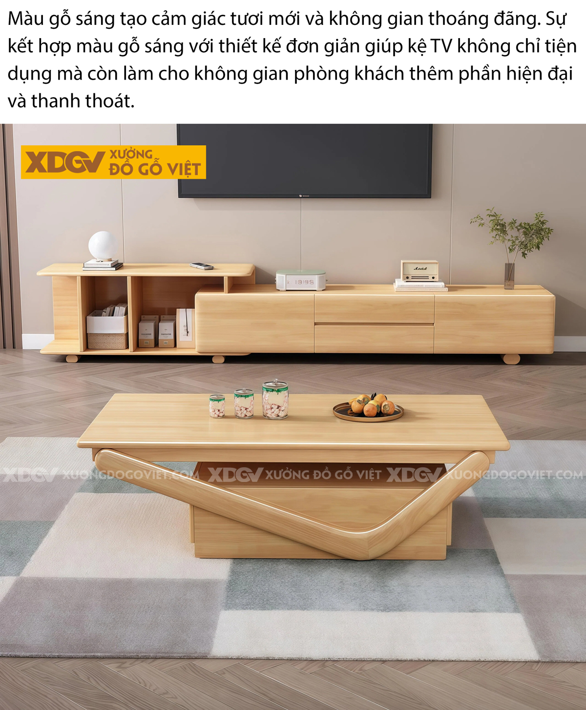 Kệ Để Tivi Trưng Bày Hiện Đại Gỗ Cao Su Mặt Đá Bo Tròn 2 Bên