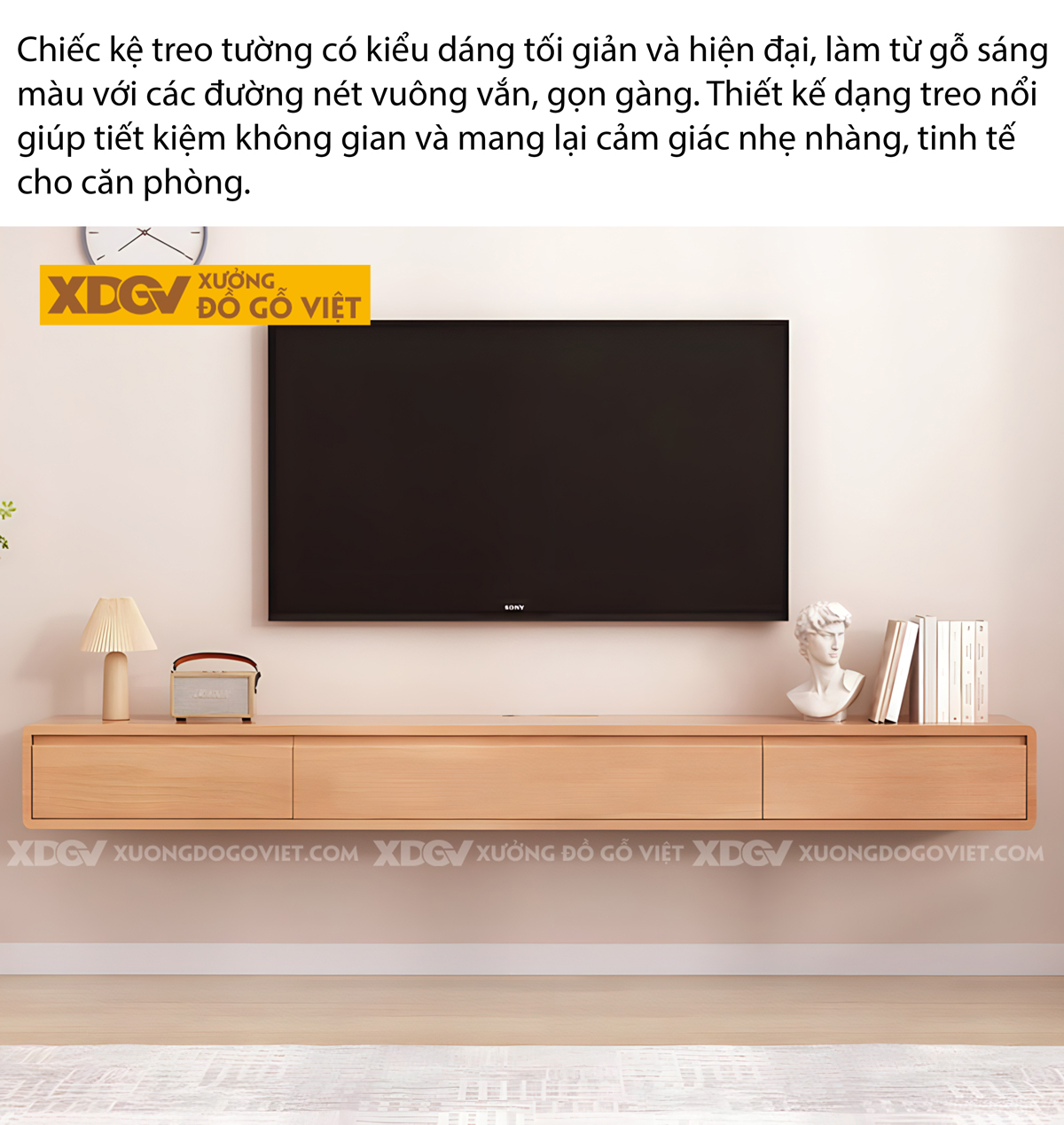 Kệ Tivi Âm Tường Gỗ Sồi Hiện Đại Tối Giản Bo Góc Tay Âm Trên