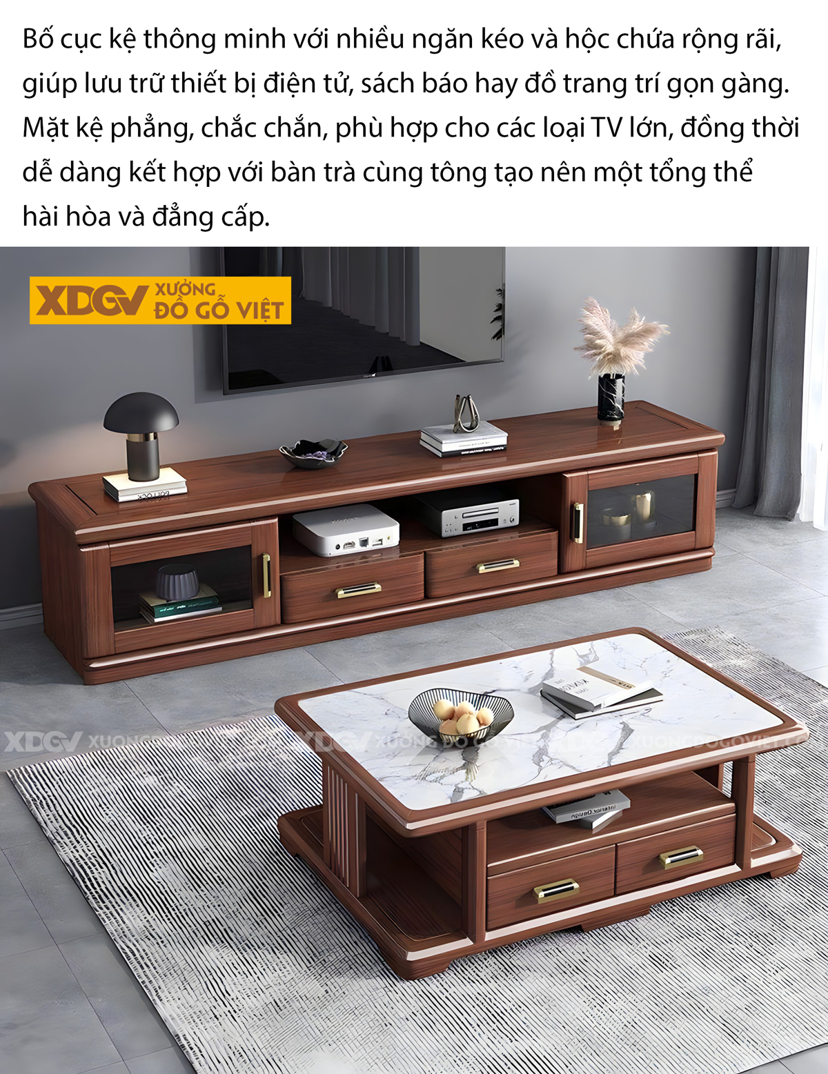 Kệ Tivi Đặt Sàn Gỗ Sồi Mỹ Dày Hiện Đại Có Cánh Kính Trong