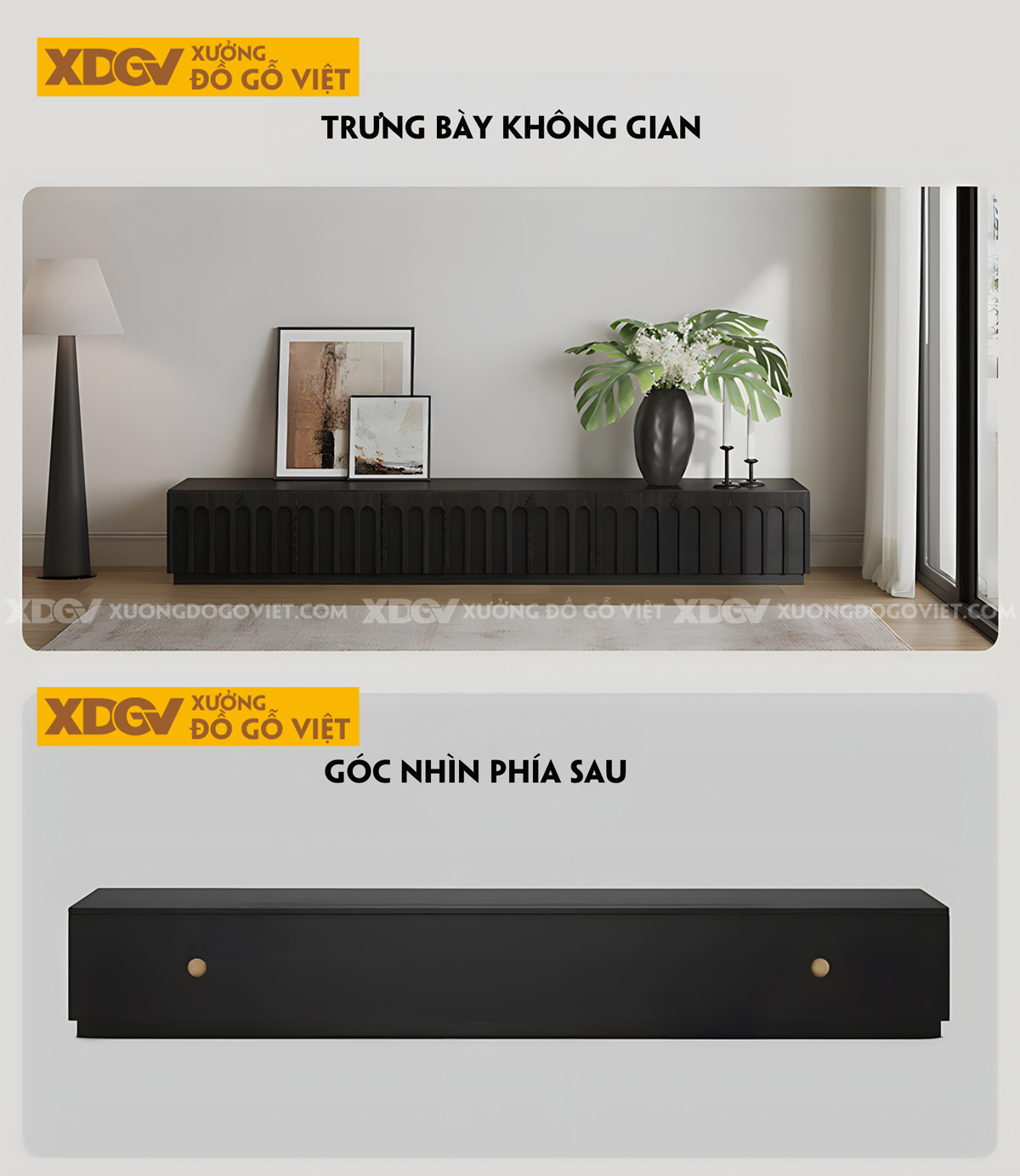 Kệ Tivi Đặt Sàn Phòng Khách Sơn Đen Giữ Vân Tự Nhiên Mới
