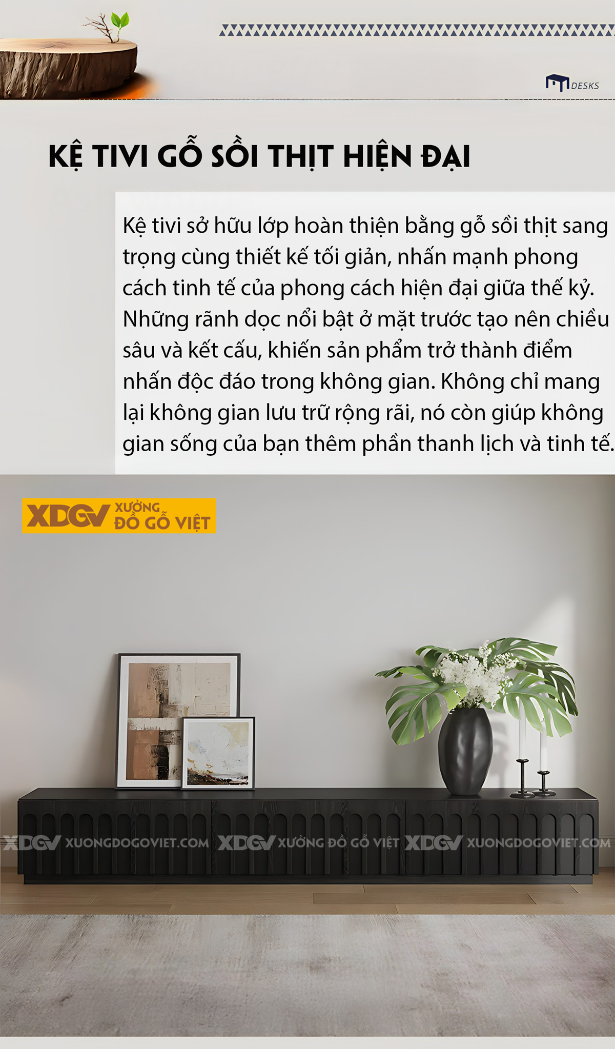 Kệ Tivi Đặt Sàn Phòng Khách Sơn Đen Giữ Vân Tự Nhiên Mới