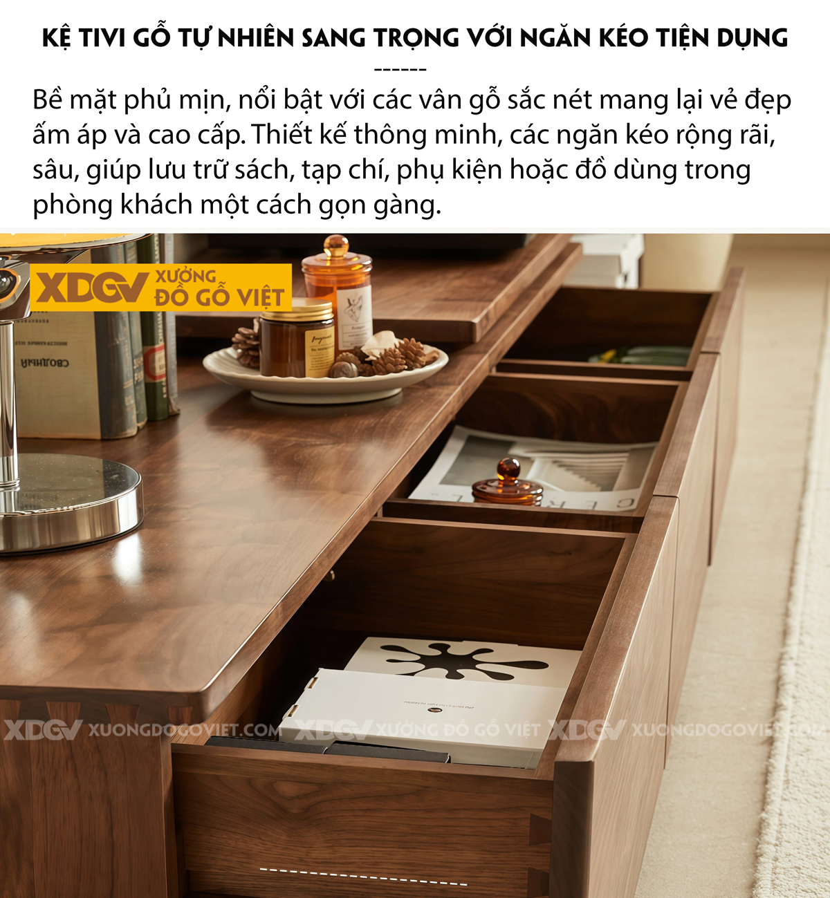 Kệ Tivi Gỗ Óc Chó 3 Ngăn Kéo