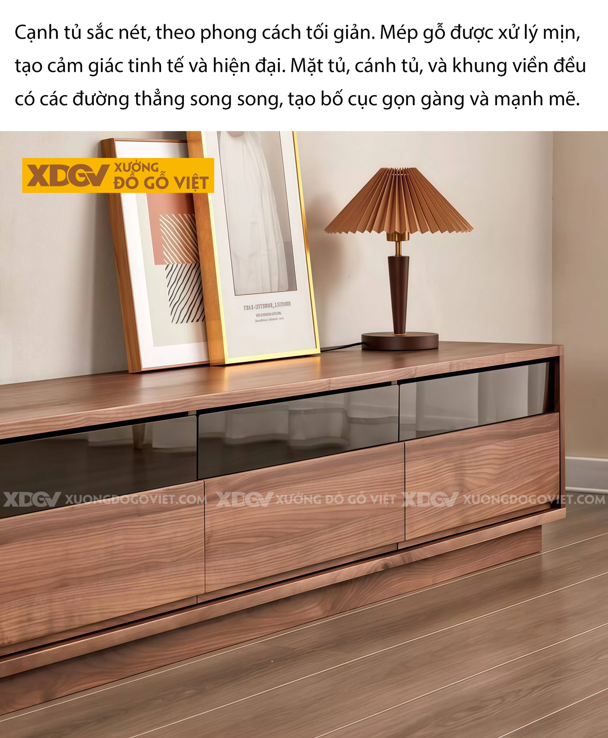 Kệ Tivi Gỗ Óc Chó Thiết Kế Hiện Đại Tích Hợp Kính Sang Trọng