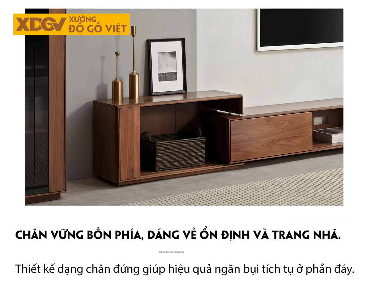 Kệ Tivi Gỗ Óc Chó Với Ngăn Kéo Hai Bên Kèm Hộc Tủ Trung Tâm