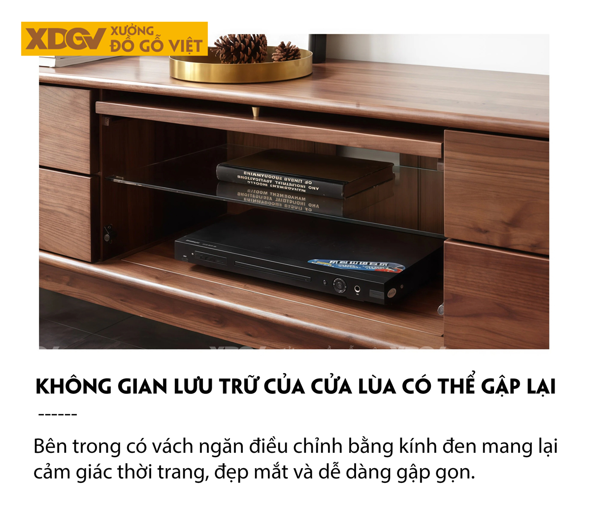 Kệ Tivi Gỗ Óc Chó Với Ngăn Kéo Hai Bên Kèm Hộc Tủ Trung Tâm