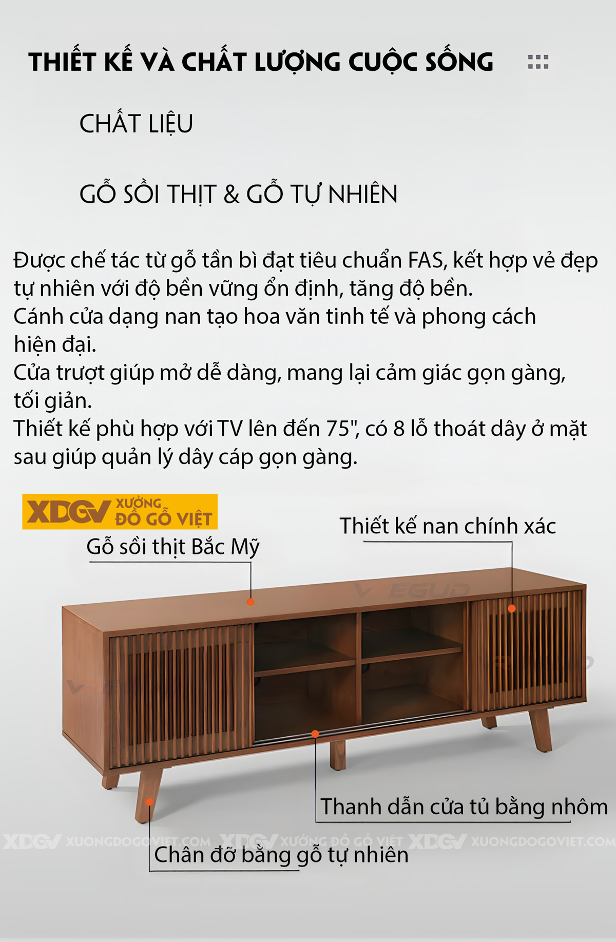 Kệ Tivi Gỗ Sồi Mỹ Bắc Âu Tối Giản Cánh Lùa Thanh Nan Dọc