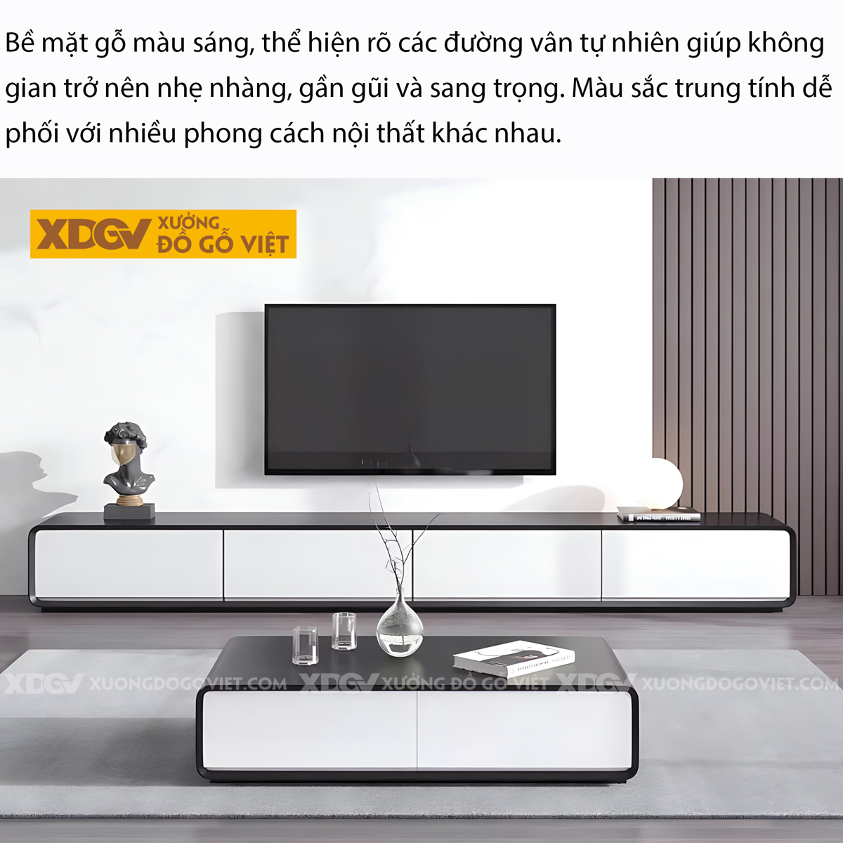 Kệ Tivi Gỗ Sồi Mỹ Cánh Ngăn Kéo Góc Bo Tròn Ghép Liền Mạch