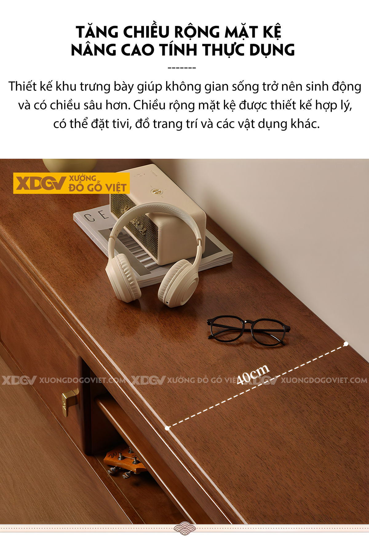 Kệ Tivi Gỗ Xoan Đào Phòng Khách Chân Cao Cánh Mở Có Hộc Đựng