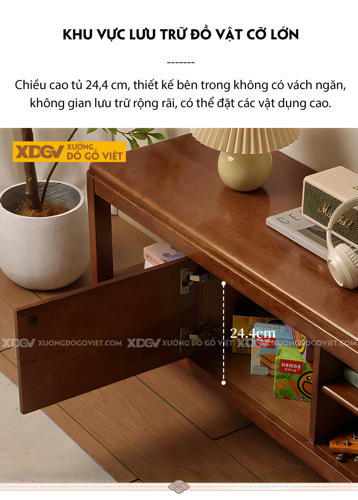 Kệ Tivi Gỗ Xoan Đào Phòng Khách Chân Cao Cánh Mở Có Hộc Đựng