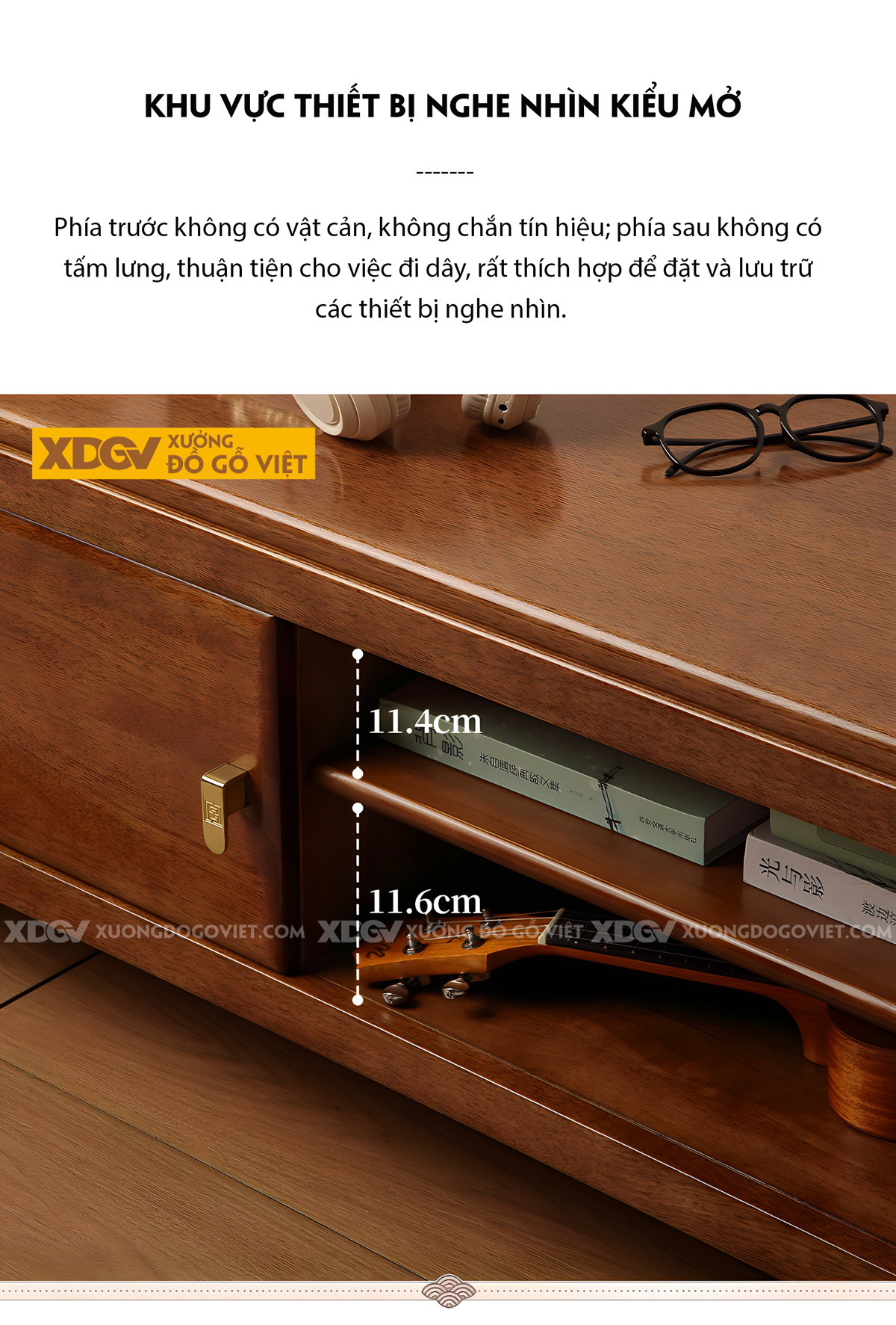 Kệ Tivi Gỗ Xoan Đào Phòng Khách Chân Cao Cánh Mở Có Hộc Đựng