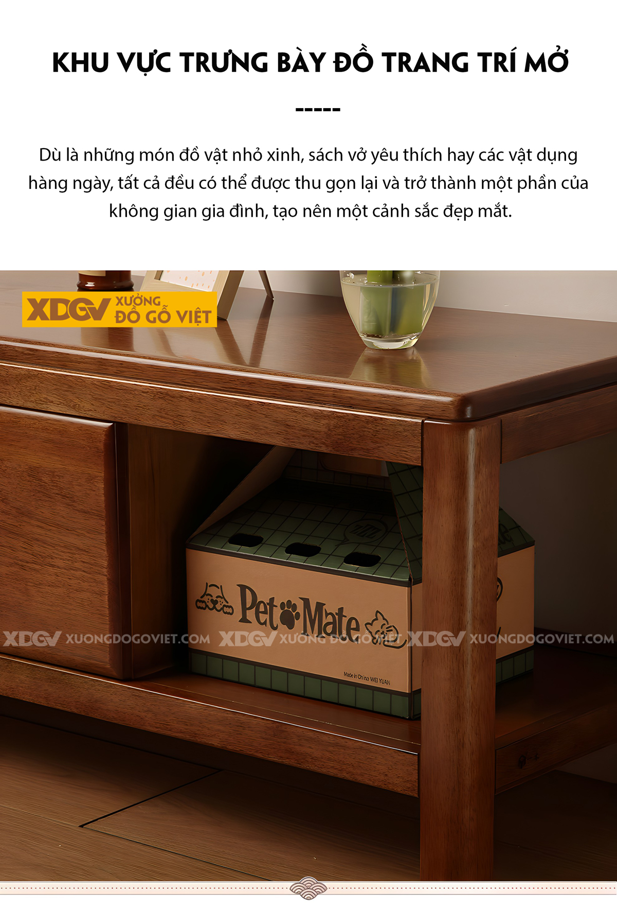 Kệ Tivi Gỗ Xoan Đào Phòng Khách Chân Cao Cánh Mở Có Hộc Đựng