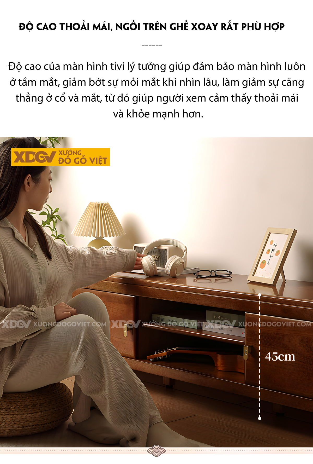 Kệ Tivi Gỗ Xoan Đào Phòng Khách Chân Cao Cánh Mở Có Hộc Đựng