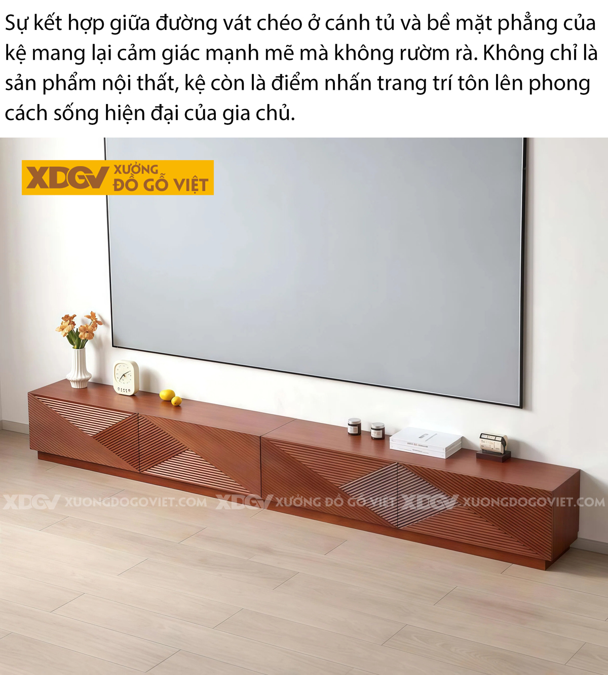 Kệ Tivi Gỗ Xoan Đào Thiết Kế Họa Tiết Hình Học hiện đại