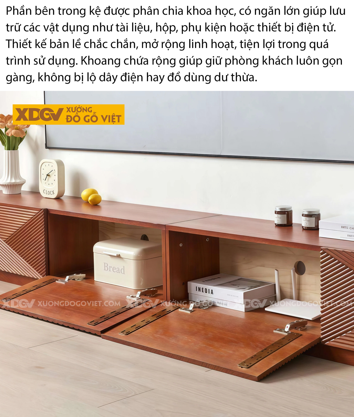 Kệ Tivi Gỗ Xoan Đào Thiết Kế Họa Tiết Hình Học hiện đại