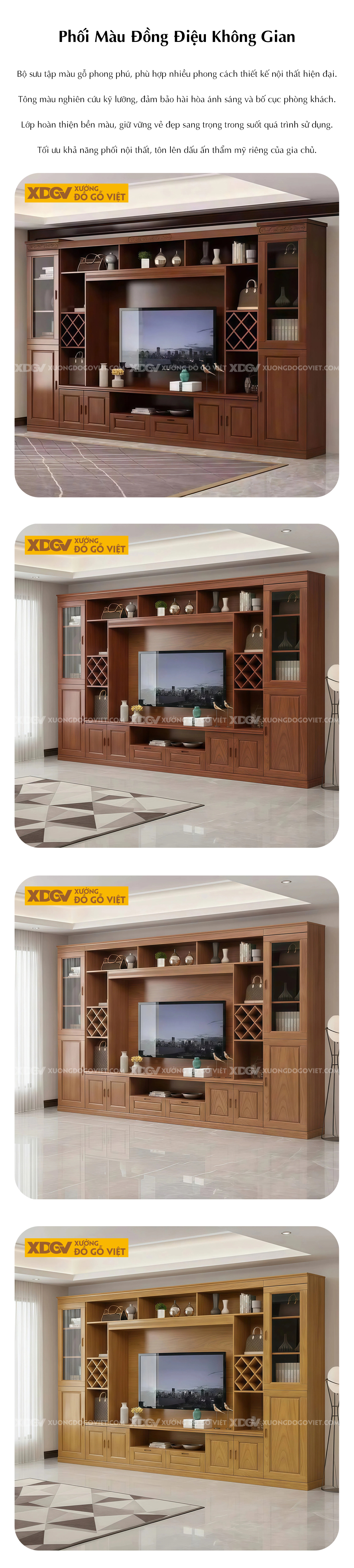 Kệ Tivi Kèm Tủ Trưng Bày Gỗ Gõ Đỏ Kết Hợp Kệ Rượu Và Tủ Kính