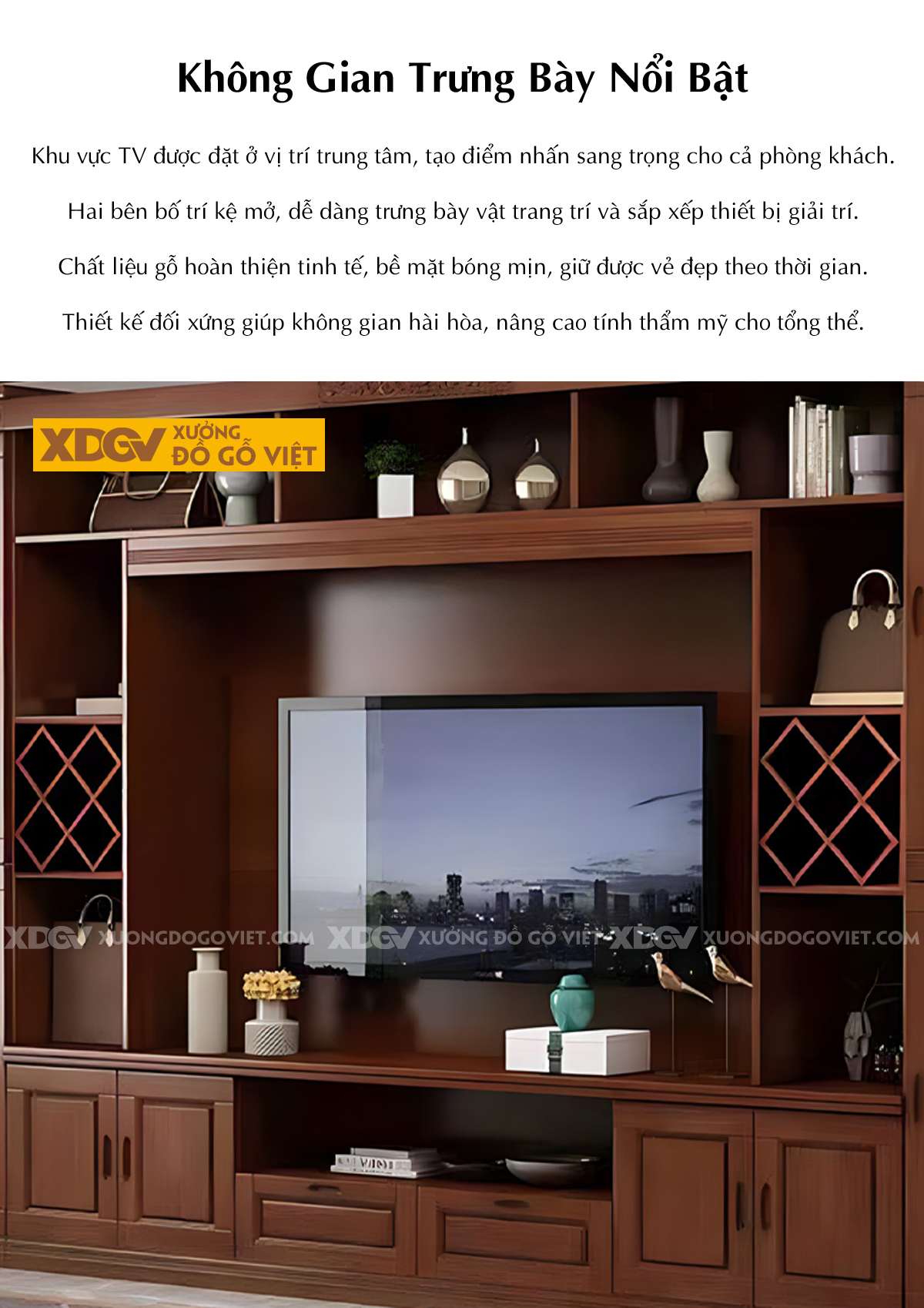 Kệ Tivi Kết Hợp Tủ Gỗ Cao Su Nhiều Ngăn Phòng Khách Hiện Đại