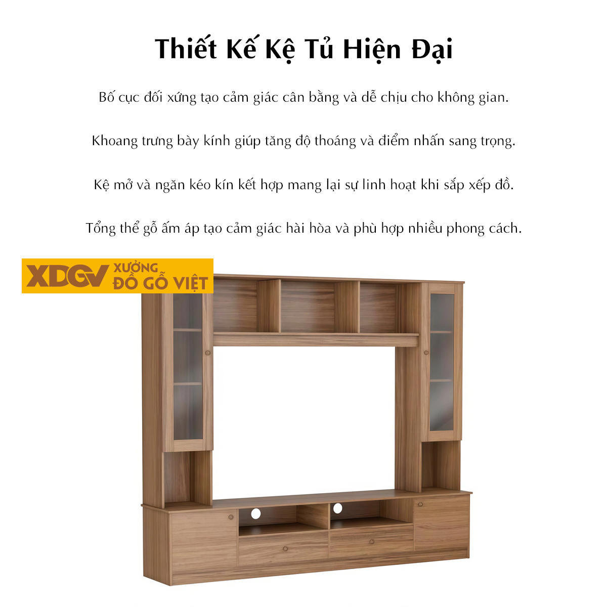 Kệ Tivi Kết Hợp Tủ Gỗ MDF Chân Sát Sàn Đa Ngăn Lưu Trữ