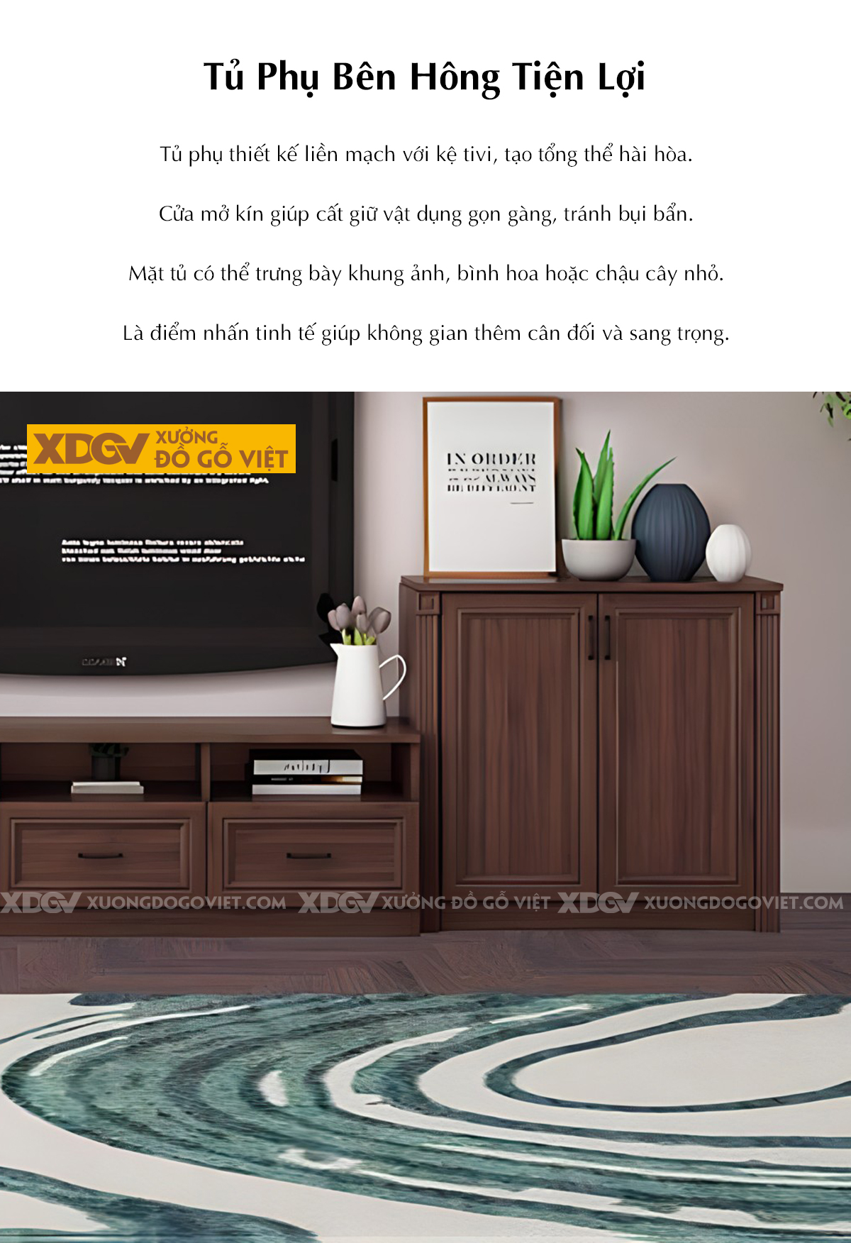 Kệ Tivi Kết Hợp Tủ Gỗ Óc Chó Cánh Kính Tích Hợp Kệ Trang Trí