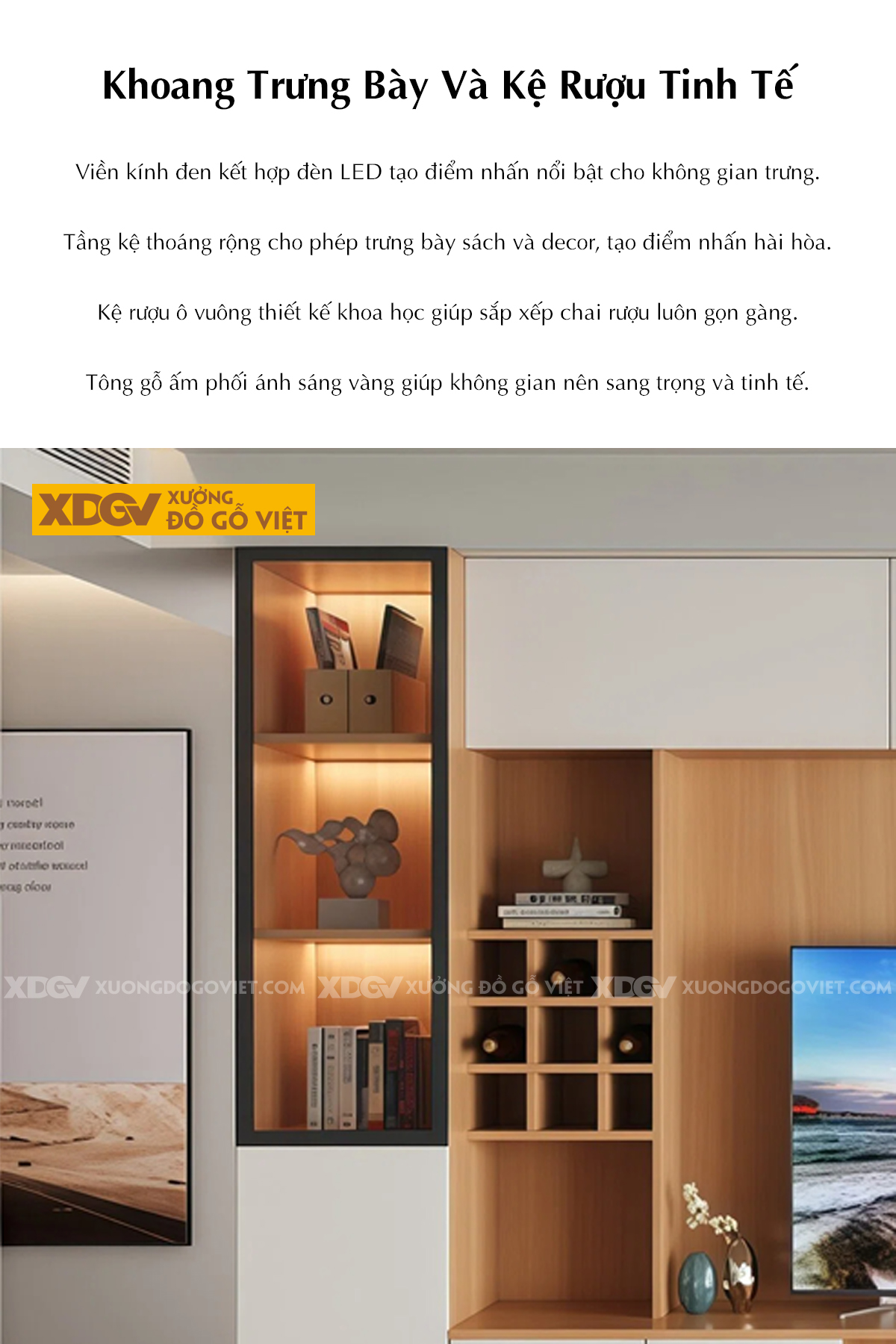 Kệ Tivi Kết Hợp Tủ MDF Chia Ô Lưu Trữ Cánh Kính Sang Trọng