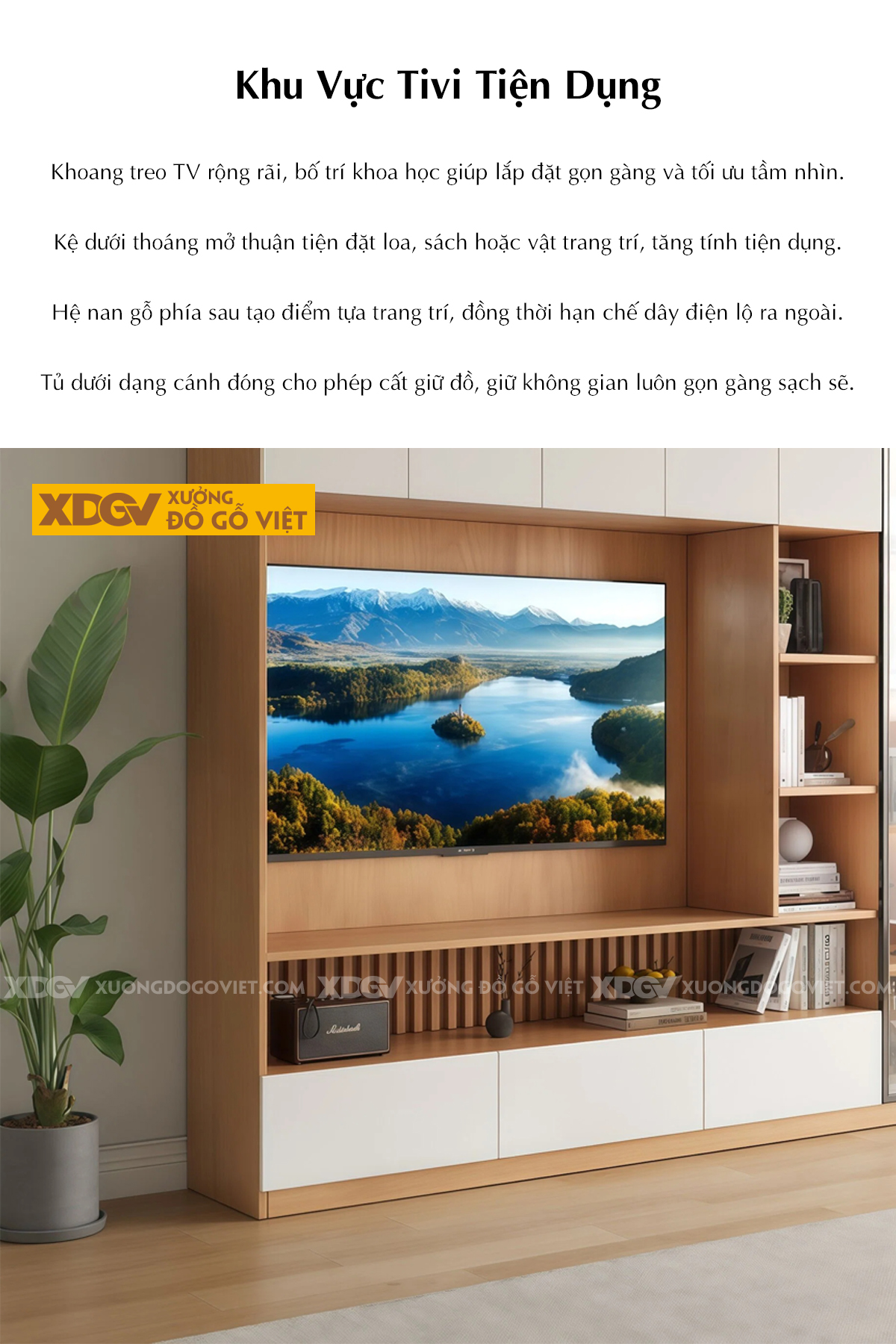 Kệ Tivi Kết Hợp Tủ MDF Chia Ô Lưu Trữ Cánh Kính Sang Trọng