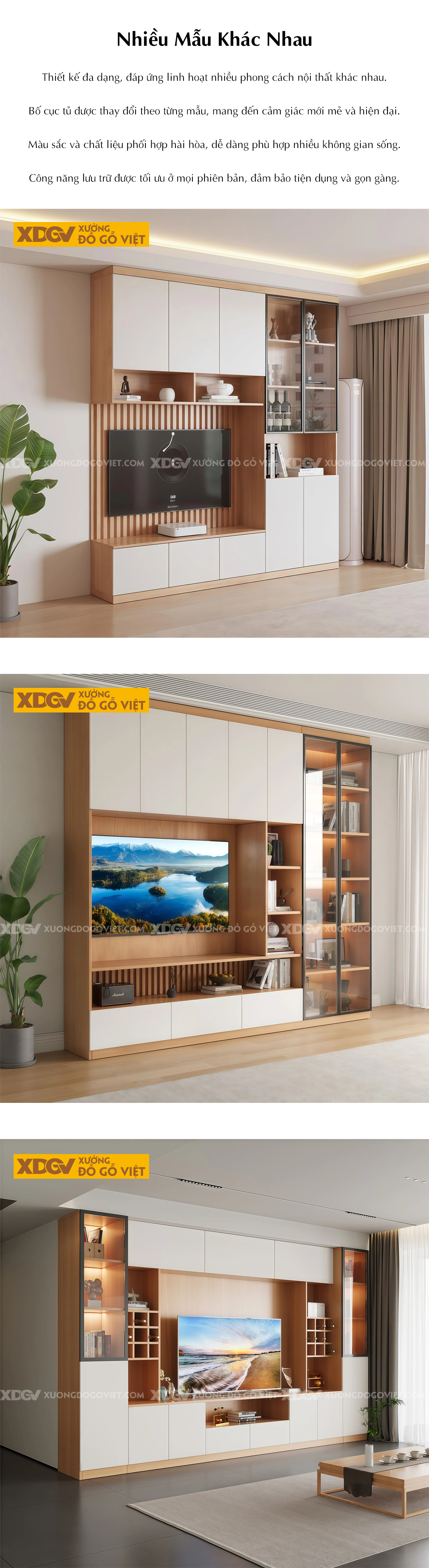 Kệ Tivi Kết Hợp Tủ MDF Chia Ô Lưu Trữ Cánh Kính Sang Trọng