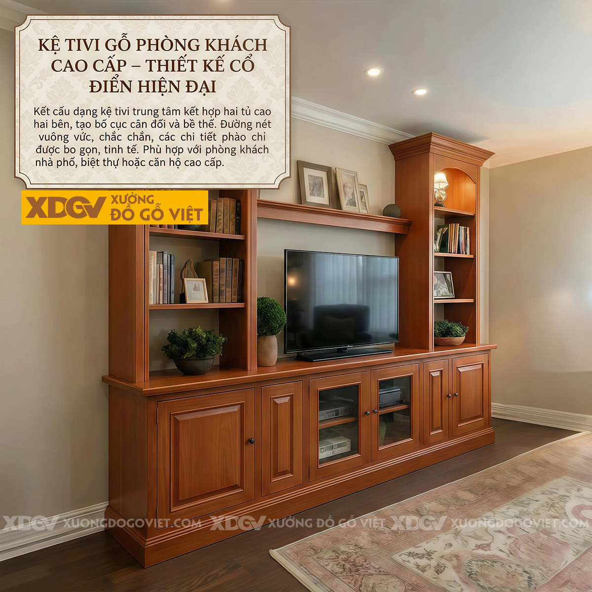 Kệ Tivi Kết Hợp Tủ Trưng Bày Gỗ Gõ Đỏ Tháp Kệ 2 Bên Độc Đáo