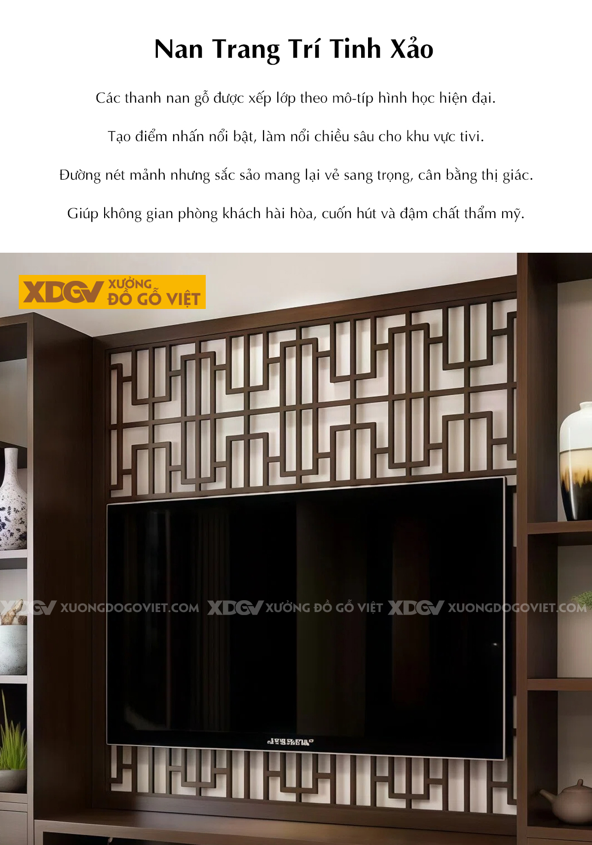 Kệ Tivi Kết Hợp Tủ Veneer Óc Chó Đối Xứng Đa Tầng Trang Trí