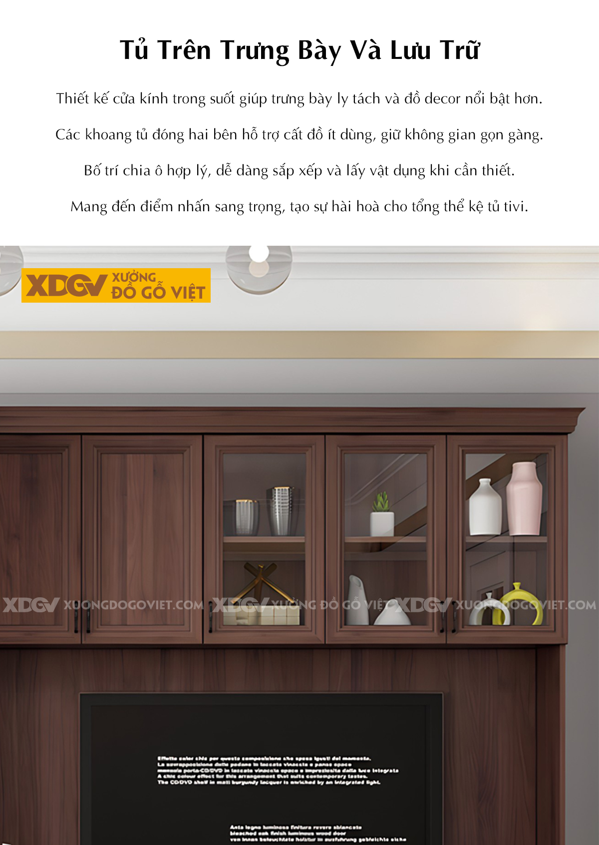 Kệ Tivi Liền Tủ Gỗ Óc Chó Tự Nhiên Kết Hợp Cánh Kính Trong