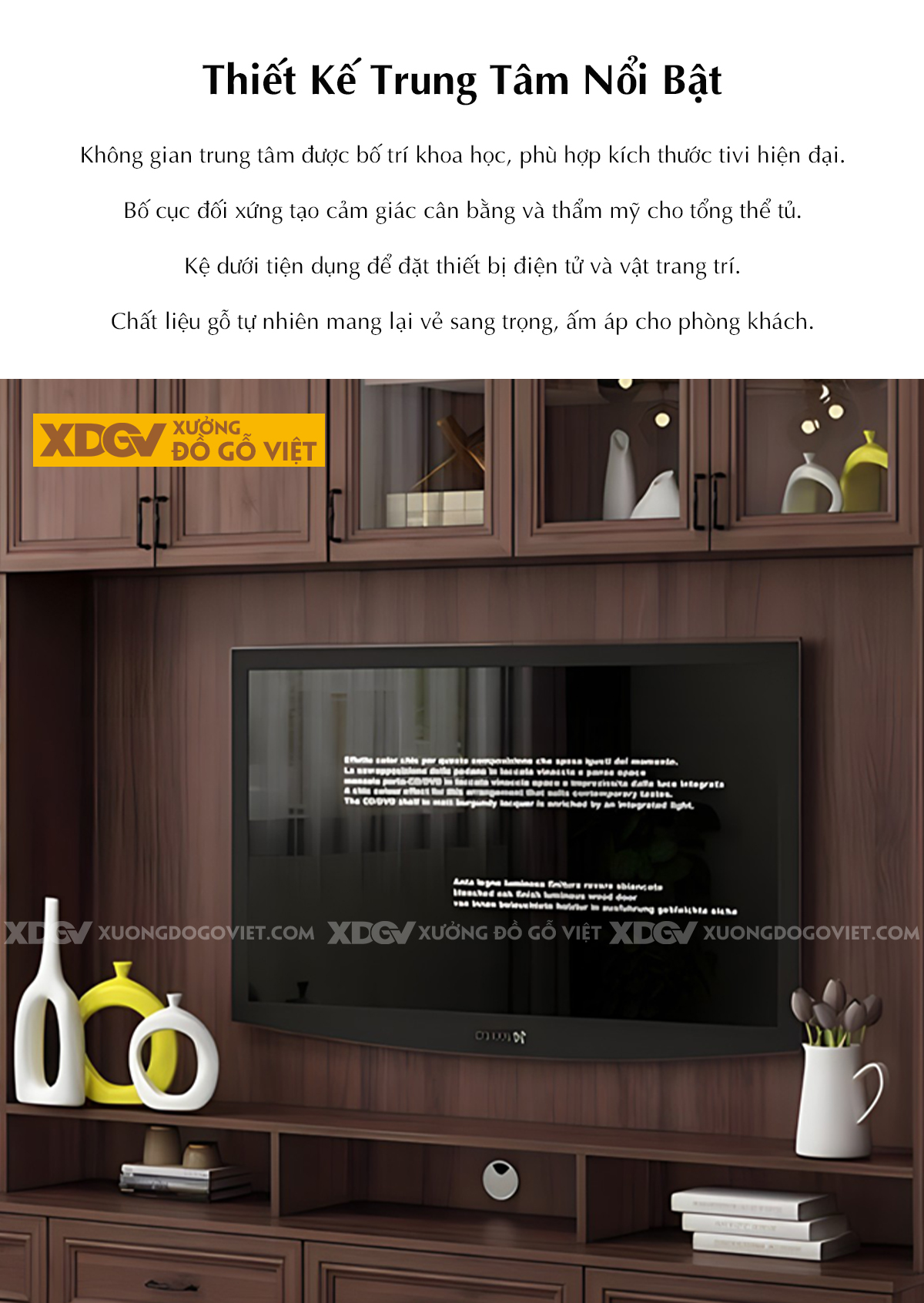 Kệ Tivi Liền Tủ Gỗ Óc Chó Tự Nhiên Kết Hợp Cánh Kính Trong