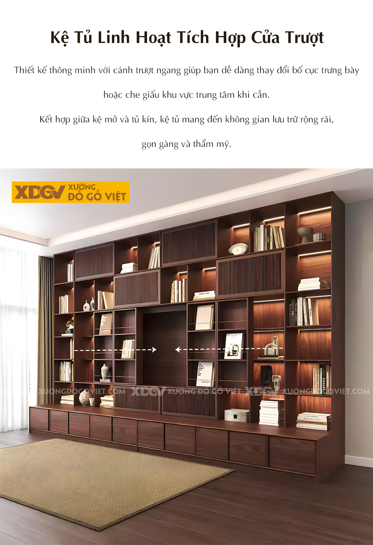 Kệ Tivi Óc Chó Kết Hợp Tủ Cánh Trượt Nhiều Hộc Đựng Tiện Lợi