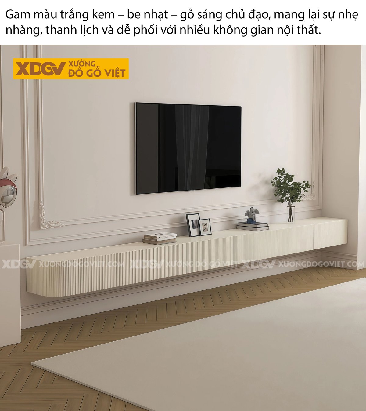 Kệ Tivi Phòng Khách Gỗ Công Nghiệp Dáng Dài Phối Màu Tinh Tế