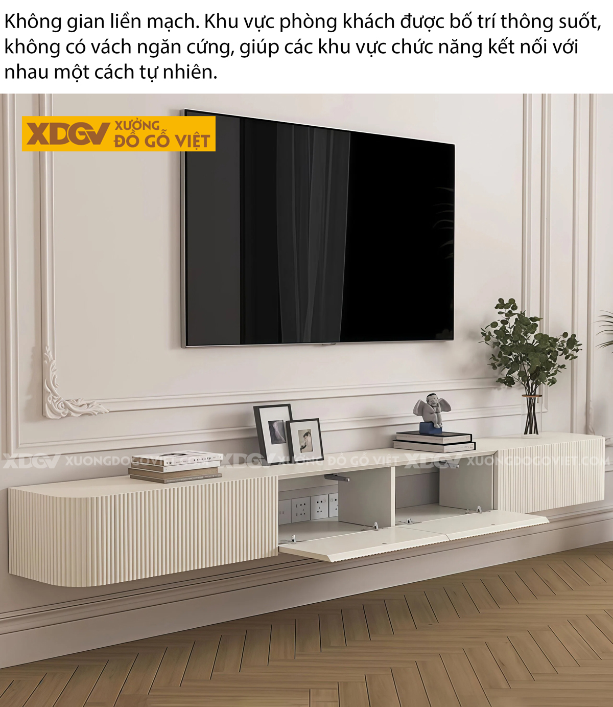 Kệ Tivi Phòng Khách Gỗ Công Nghiệp Dáng Dài Phối Màu Tinh Tế