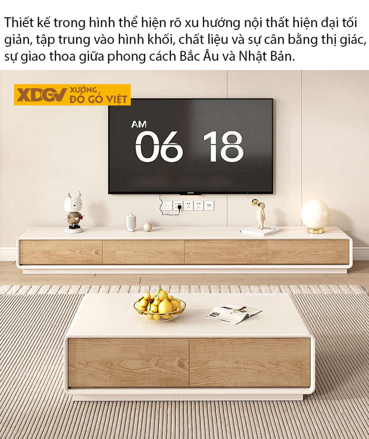 Kệ Tivi Phòng Khách Gỗ MDF Dáng Thấp Cơ Chế Mở Rộng Cơ Động