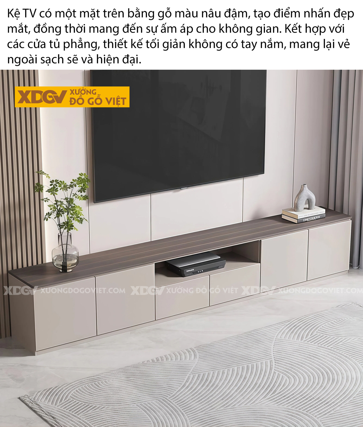 Kệ Tivi Phòng Khách Gỗ MDF Phối Hộc Hở Giữa Bo Cong Mềm Mại