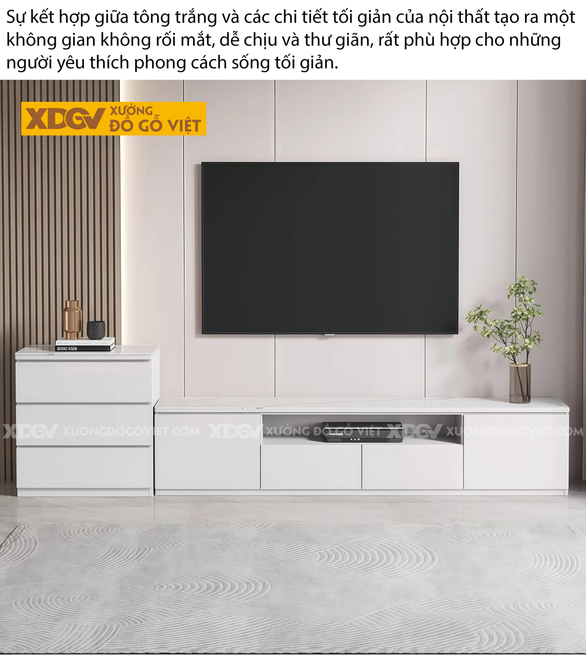 Kệ Tivi Phòng Khách Gỗ MDF Phối Hộc Hở Giữa Bo Cong Mềm Mại