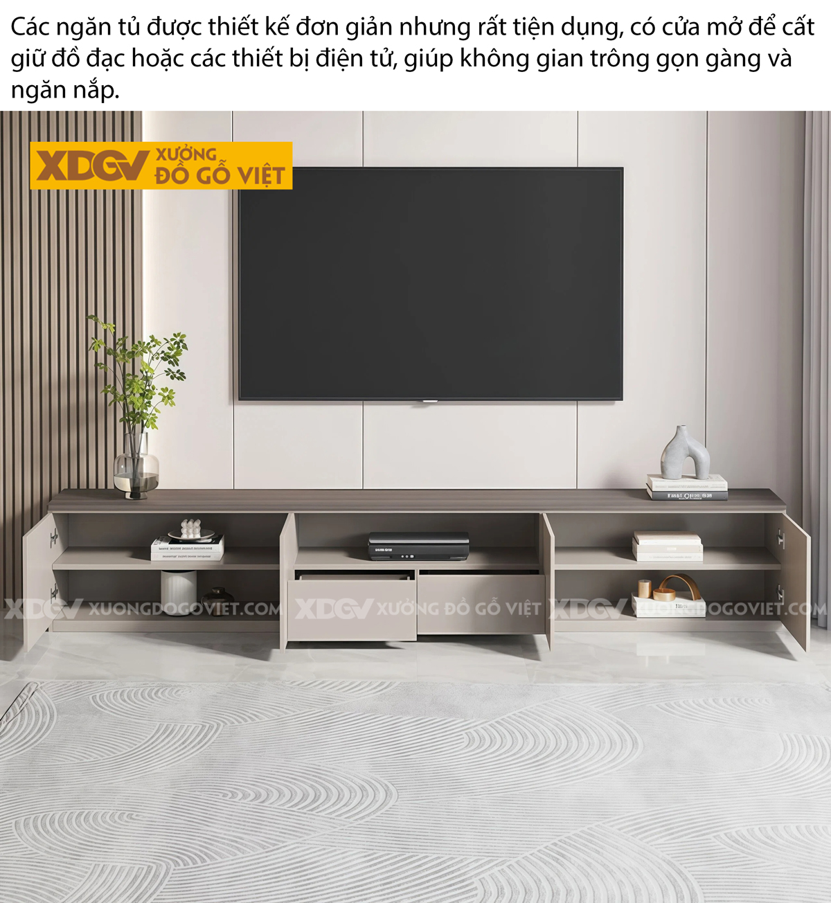 Kệ Tivi Phòng Khách Gỗ MDF Phối Hộc Hở Giữa Bo Cong Mềm Mại