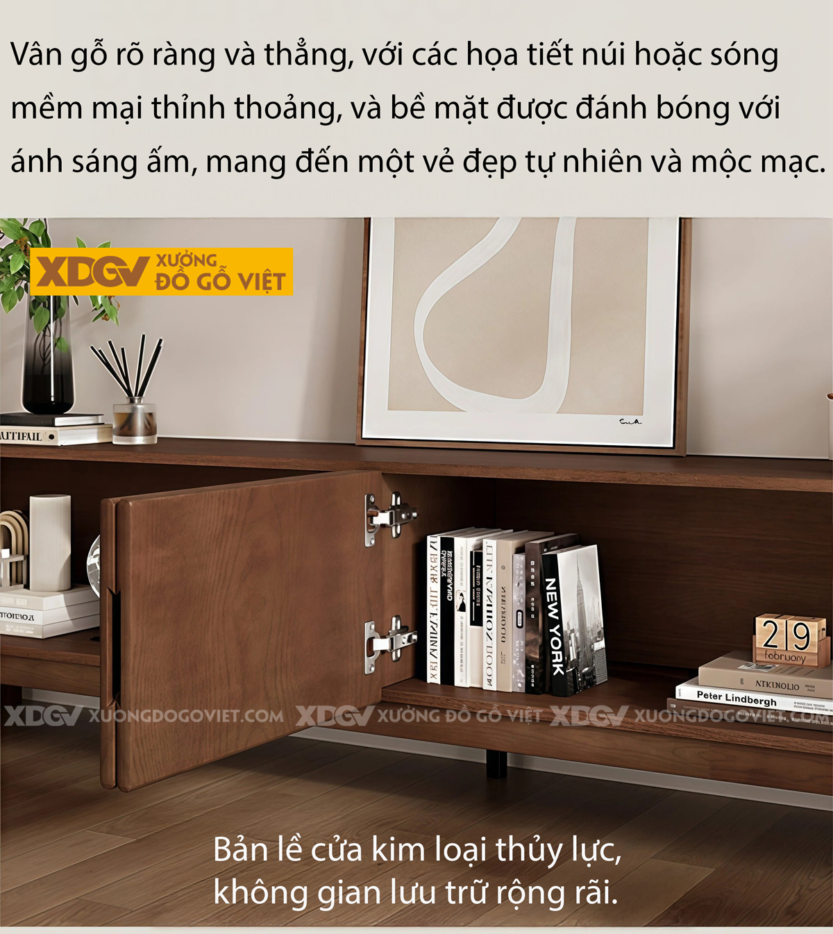 Kệ Tivi Phòng Khách Gỗ Óc Chó Cắt Rãnh CNC Tinh Xảo Hiện Đại