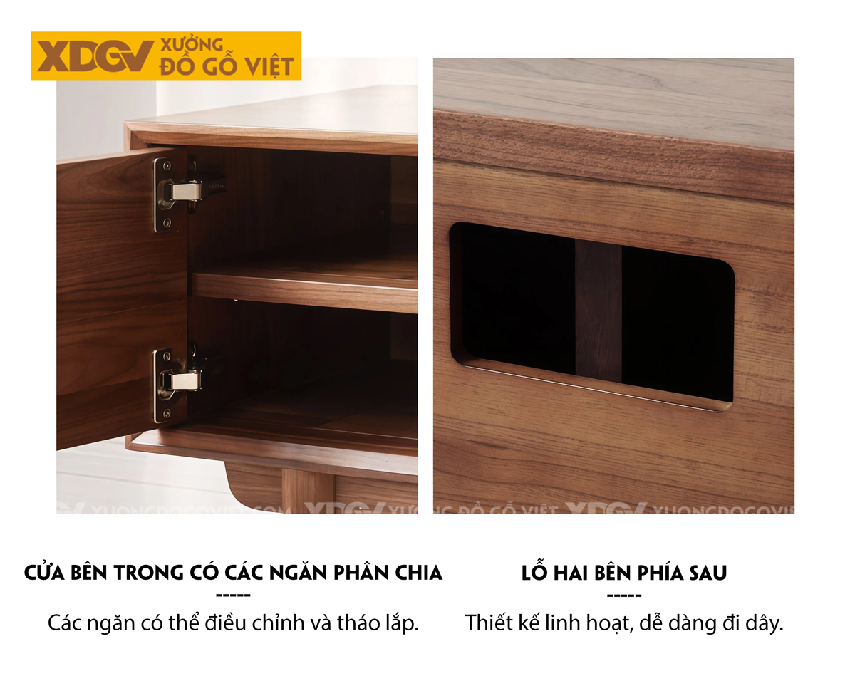 Kệ Tivi Phòng Khách Gỗ Óc Chó Chân Trụ Tròn Bố Cục Cân Đối