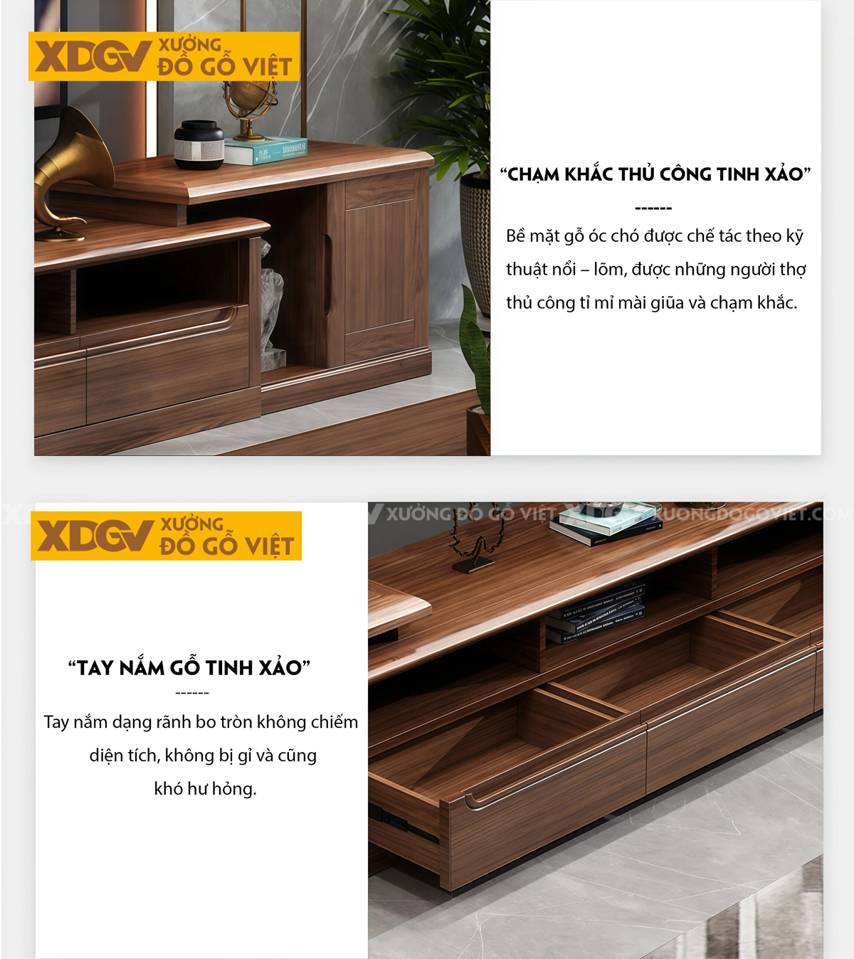 Kệ Tivi Phòng Khách Gỗ Óc Chó Thiết Kế Phân Tầng Lưu Trữ Lớn