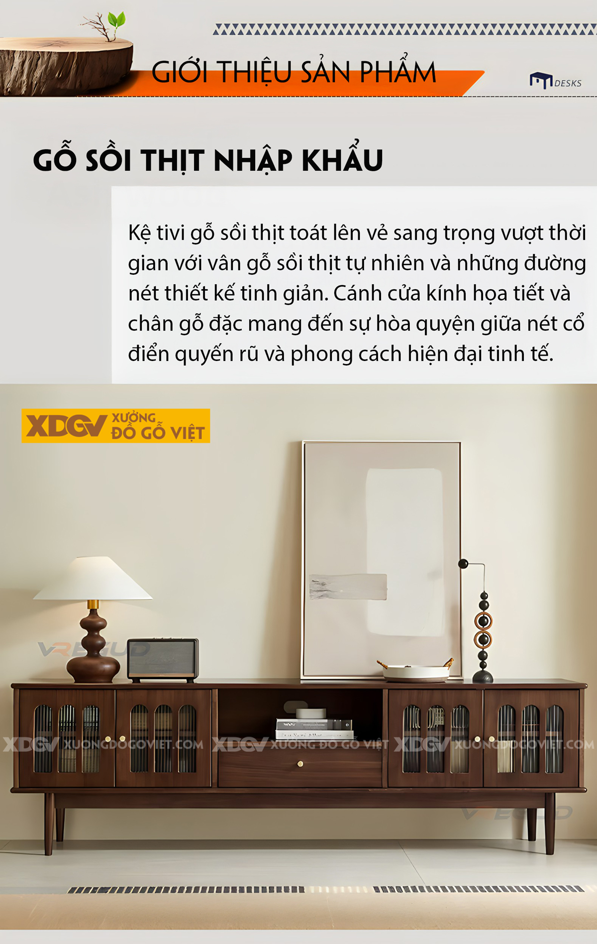 Kệ Tivi Phòng Khách Gỗ Sồi Mỹ Chân Cao Cánh Kính Khung Vòm
