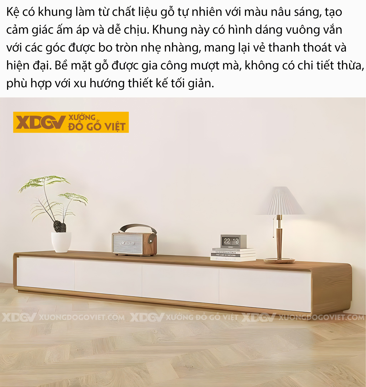 Kệ Tivi Phòng Khách Gỗ Sồi Mỹ Góc Bo Tròn Ghép Liền Mạch