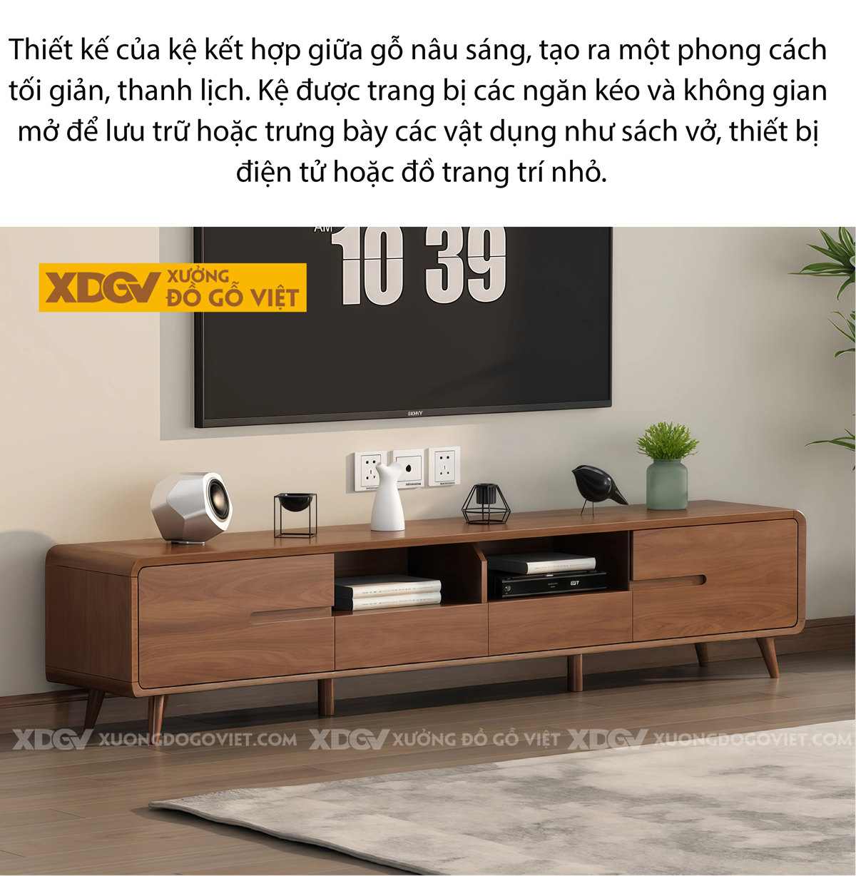Kệ Tivi Phòng Khách Gỗ Xoan Đào Phối Trắng Phong Cách Bắc Âu