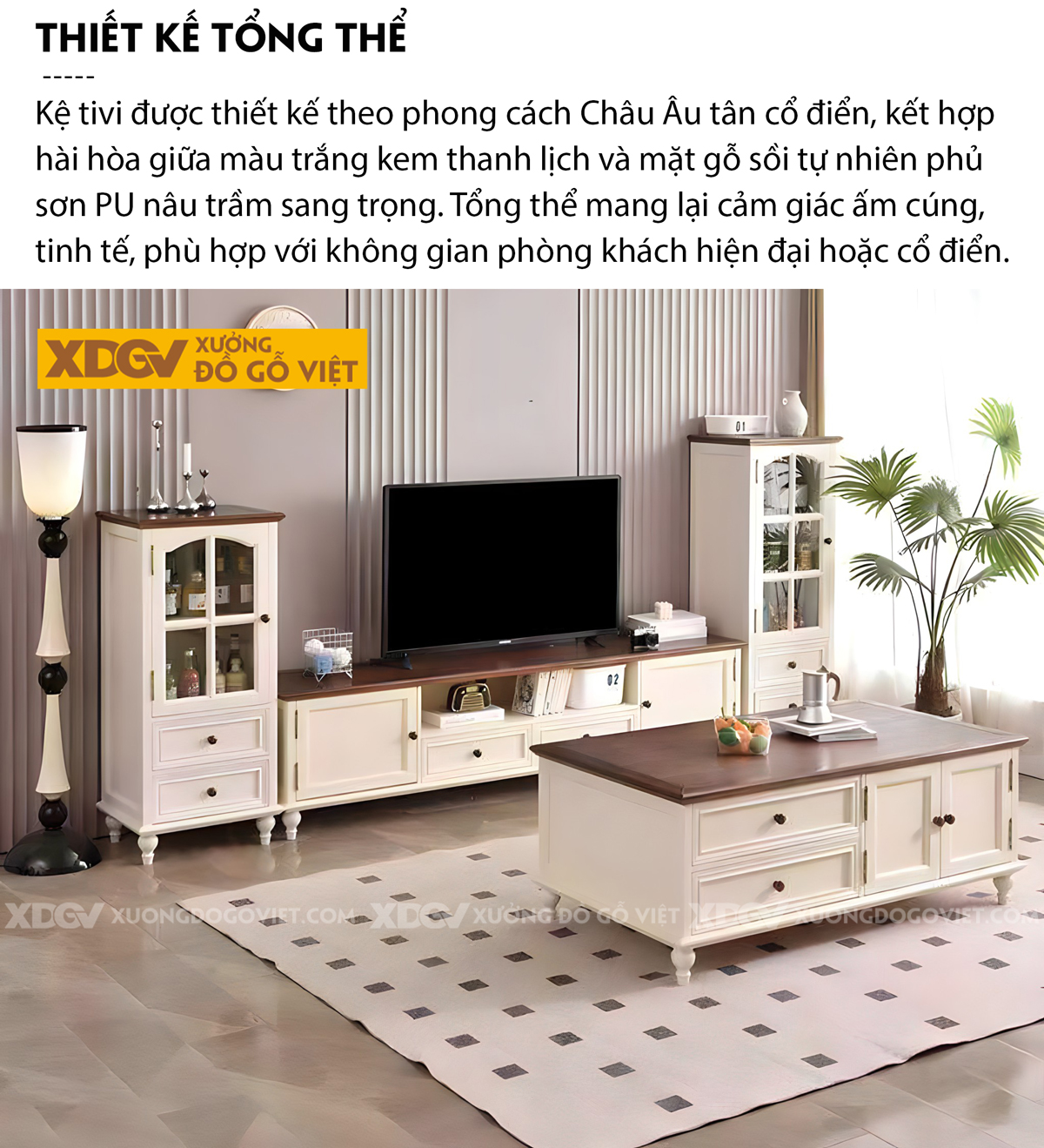 Kệ Tivi Sồi Mỹ Tân Cổ Điển Chân Trụ Tiện Nhiều Phiên Bản